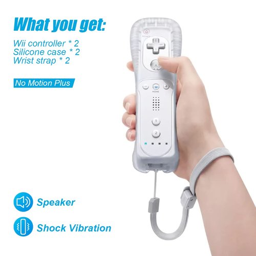 Wii Controller 2 Pack, Wii Remote Controller, with Silicone Case and Wrist Strap, TIANHOO Remote Controller for Wii/Wii U, White