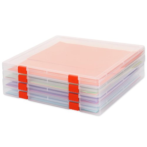 JarThenaAMCS Scrapbook Paper Storage Box 12.7 x 12.4 x 1 Inch Clear Plastic Organizer for Craft Letter Paper Cardstock Documents Office School Supplies, 4 Pack