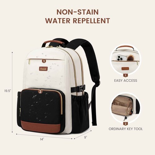 LOVEVOOK Laptop Backpack for Women with Pouch Pocket for Large Capacity Cup,18 Inch Laptop Computer Bag Travel Backpack Purse,Waterproof Work Business Backpack College Teacher Bags,Beige-Black-Brown
