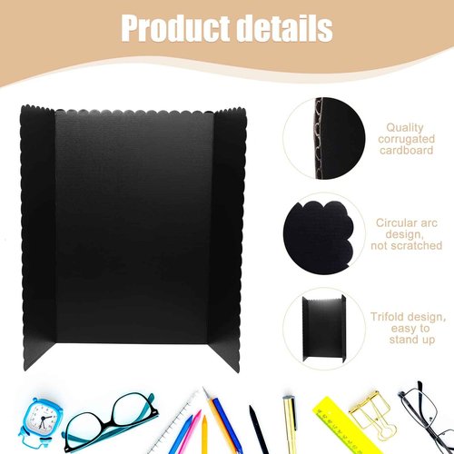Kosiz 6 Pcs Tri Fold Presentation Board for School Portable Trifold Display Exhibition Board Corrugated Lightweight Poster Board for Business Presentations Projects Memorial Photo(Black,24 x 36'')