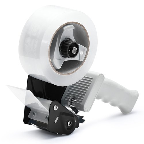 Packing Tape Dispenser Gun, Pacific Mailer 2 Inch Tape Gun Dispenser with 2 Inch Carton Packing Tape, Lightweight Industrial Side Loading Tape Dispenser - Black