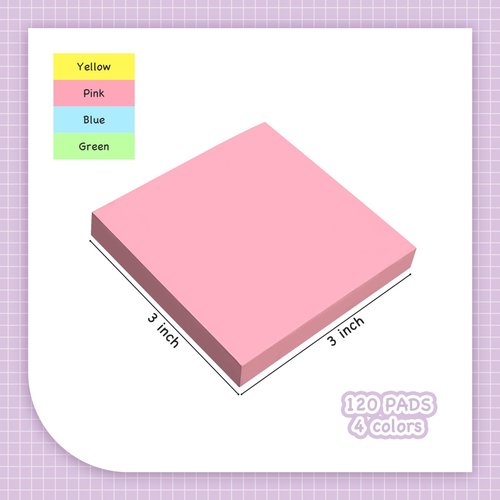 Ayearparty 120 Pads Sticky Notes 3x3 Inch Bright Colors Self Stick Pads Bulk Small Note Pads Memo for Office School Teacher Meeting Home Supplies 50 Sheets/Pad Total 6000 Sheets