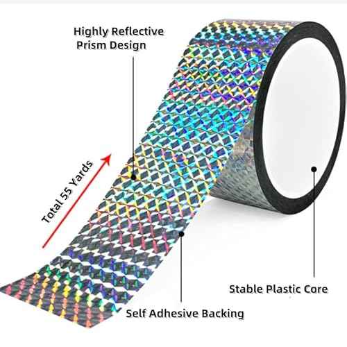 Self-Adhesive Holographic Reflective Tape Prism Tape Holographic Reflective Tape for Keep Birds Away, Craft Projects, DIY Art, Home, Daily Use (Silver, 2 Inch x 55 Yard)