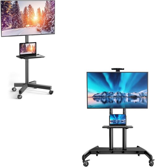 Perlesmith Mobile TV Stand - Adjustable Height for 55-90 Inch Flat/Curved Screens
