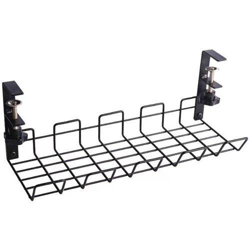 No-Drill Hanging Carbon Steel Cable Organizer Rack for Under Desk – Black, Large Capacity, Multi-Functional