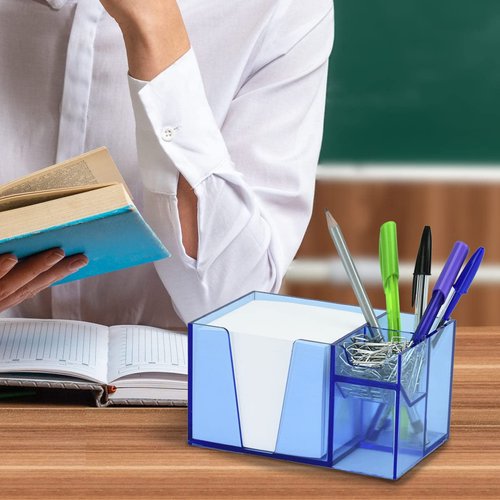 Acrimet Desktop Organizer Pencil, Pen, Paper, Clip, Caddy Holder (Plastic) (White Paper Included) (Clear Blue Color)