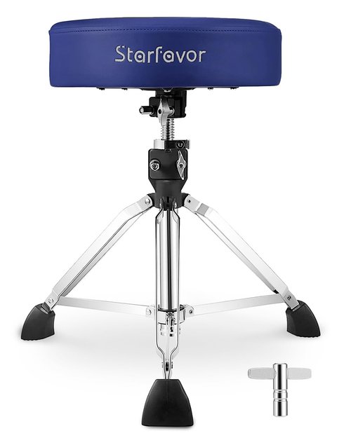 Starfavor Drum Throne Adjustable, Drum Stool Padded Drum Seat, Rotatable Drum Chair with Double Braced Anti-Slip Feet, Crimson Color, Blue, ST-650 Stone