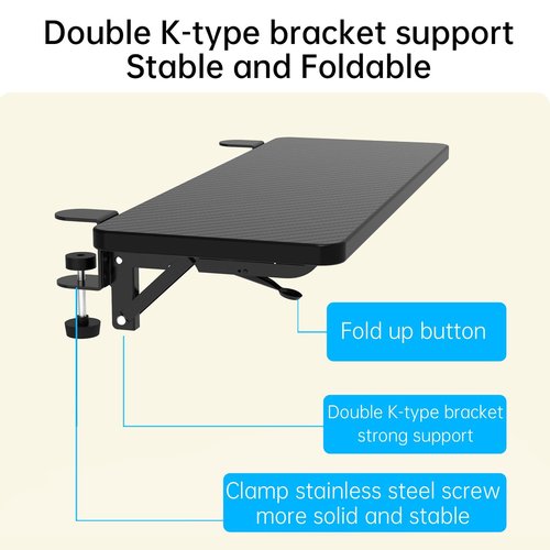 Sisyphy Ergonomics Desk Extender Tray, 23.6x9.5" Punch-Free Clamp on, Foldable Keyboard Drawer Tray, Table Mount Arm Wrist Rest Shelf, Computer Elbow Arm Support