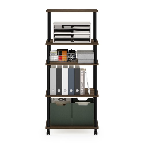 Furinno Turn-N-Tube 5-Tier Toolless Multipurpose Printer Stand Display Storage Shelf with Wheels, 16 (D) x 23 (W) x 54 (H) inches, Columbia Walnut/Black