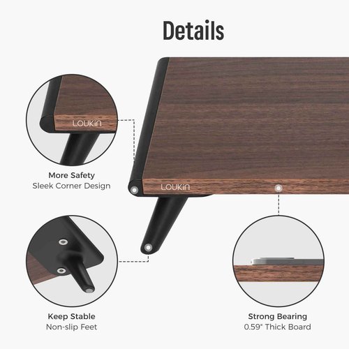 loukin Monitor Stand Riser for Desk, 22.4" x 8.3" Larger Computer Stand for Laptop, PC, Printer, Sturdy Desktop Computer Shelf with Non-Skid Rubber, Home Office (Brown)