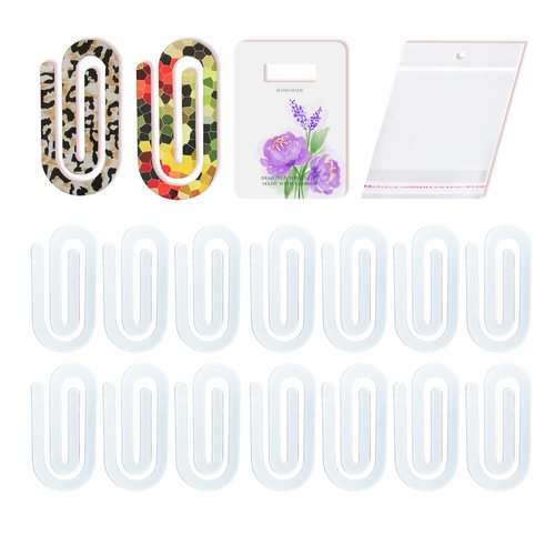 48 PCS Sublimation Acrylic Paper Clips Jumbo Blanks Kit (16 Clips 16 Display Cards 16 OPP Bags) 4x2 Inch Clear Paperclips for Heat Transfer DIY Gift Ready Bookmarks School Office Supplies
