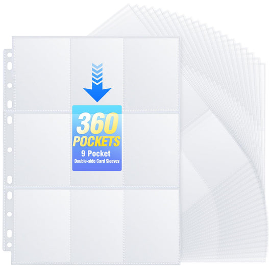 360 Pockets Binder Card Sleeves Double-Sided 9 Pocket Trading Card Pages for 3 Ring Binder, Clear Plastic Pages Sleeves for Sport Cards, Business Cards, Game Cards, Photos (20 Pack)