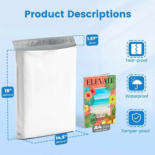 Metronic Poly Mailers - Heavy Duty Waterproof Shipping Bags | 14x19 Inches | 1000 Pack, White
