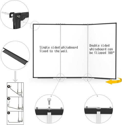 Magnetic Dry Erase Whiteboard by [Brand Name] - Large 72x48 Inches, Foldable with Black Aluminum Frame & 3 Detachable Marker Trays