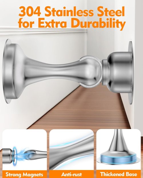 Magnetic Door Stoppers by [Brand Name] - Stainless Steel, No Drilling, 2-Pack for Wide Doors