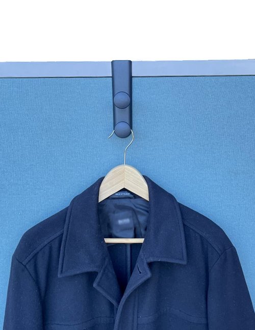 Tetra-Teknica Cubi-pro CWH03 Over-The-Panel Cubicle Partition Wall Garment Hanger with Double Posts, 2 1/2" - 3" Panels, Black