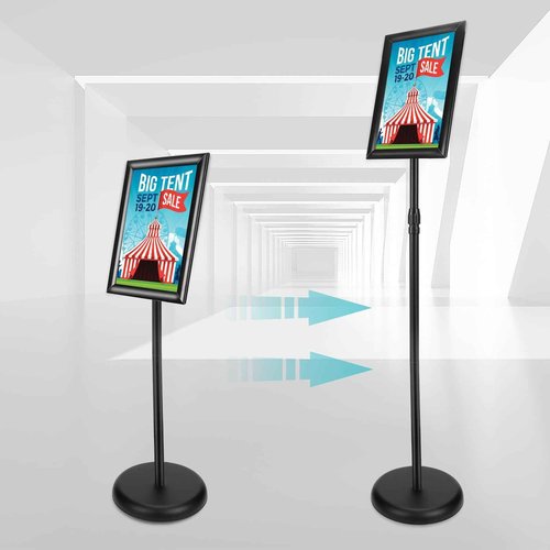 SIGNEX Heavy Duty Poster Sign Stand Adjustable Floor Sign Stand 8.5x11 Inch, Floor Sign Holder, Both Vertical and Horizontal View Displayed, 1 Pack, Black.