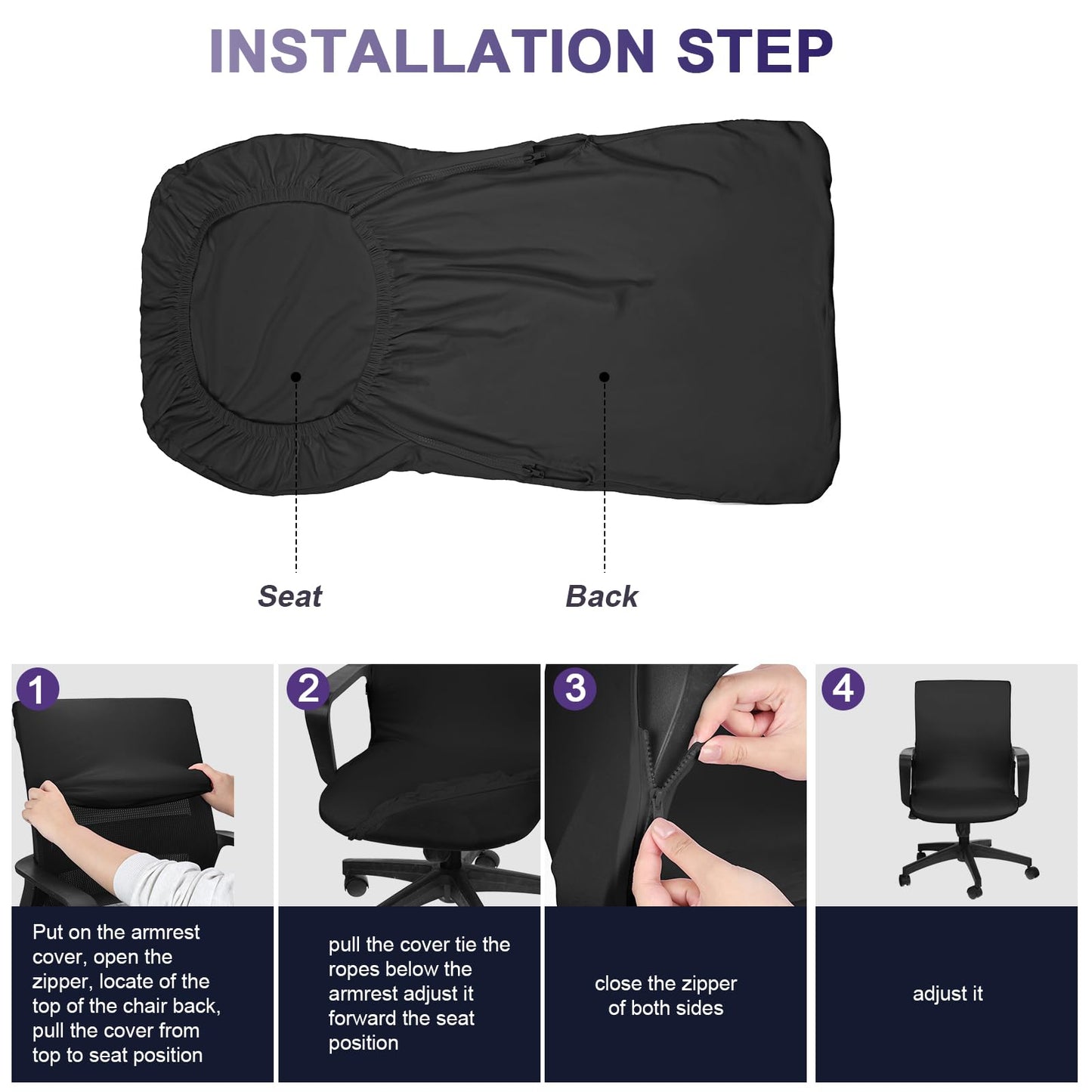 Tallew Office Chair Cover Stretchable Computer Universal Chair Seat Covers Removable Desk Chairs Slipcovers Washable Office Cushion Backrest for Rotating(Black)