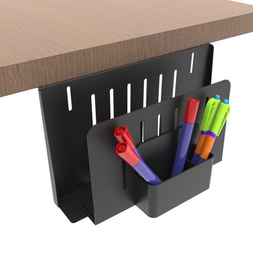 JINGCHENGMEI Desk Side Storage Organizer, Steel Under Desk Laptop Mount, Depth Adjustable Hanging File Organizer, Drilling Laptop Storage Holder with Magnetic Pen Holder for Office or Home