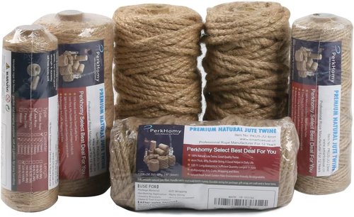 PerkHomy Jute Rope - 6mm Thick Natural Twine for Crafts, Gardening & Home Decor | 80 Feet Heavy Duty