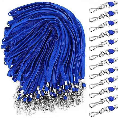 Geyoga 200 Pcs Blue Lanyards Bulk for ID Badges Neck Straps Office Card Lanyards Holders with Clip for Women Men Kids Work