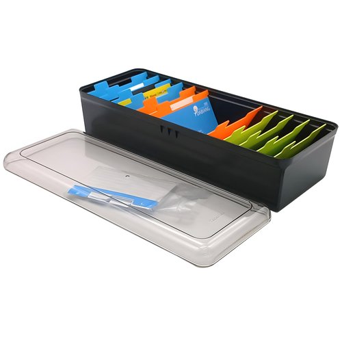 GARASANI 8 Divider Business Card Holder for Desk, Business Card File Card Storage Box Organizer, Large Capacity for About 500 Cards, Index Card Storage Box