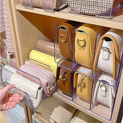 YAGELI Clear Acrylic Desk File Sorter Purse/Handbag Organizer Clutch Divider Mesh Folder Office Supplies Stand Bookshelf (3 Sections) (2Pack-4Sections)