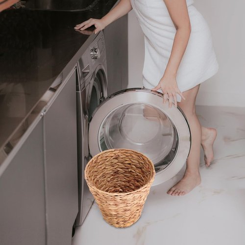 Woven Wicker Waste Basket Natural Woven Trash Can Round Wastebasket Garbage Bin for Bathroom Essentials Sundries Laundry 27cm