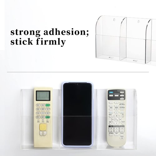 APSOONSELL Clear Acrylic Remote Holder Wall Mount Phone Holder Large Remote Control Holder Media Caddy, 3 Compartments