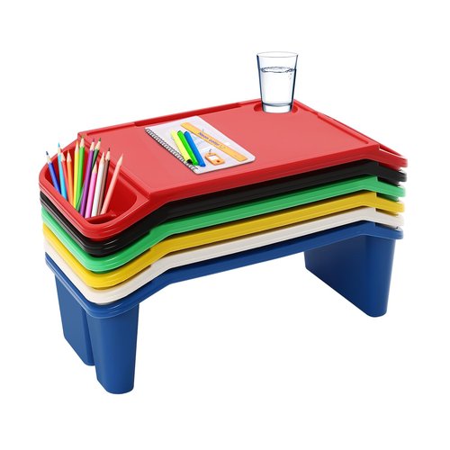 6 Pcs Kids Lap Desk Tray with Storage Plastic Breakfast Laptop Trays with Side Pockets and Slot Portable Lap Bed Table for Writing Eating Game Classroom Snacks Boy Girl