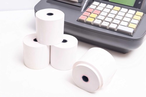Pokanic 2 1/4" x 150' 1 Ply Bond White Paper 50 Rolls 2.25 inch x 150 ft Adding Machine Kitchen Receipt Printer POS System Cash Register Compatible with Epson SNBC Star Sam4s Ellix Bixolon (50 Rolls)