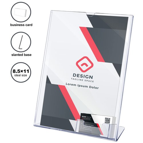 Vicenpal Acrylic Sign Holder with Business Card Holder, 8.5 x 11 Clear Brochure Display Stand Flyer Stand with Business Card Pocket for Magazine Pamphlet Booklets Menu Desktop(2 Pcs)