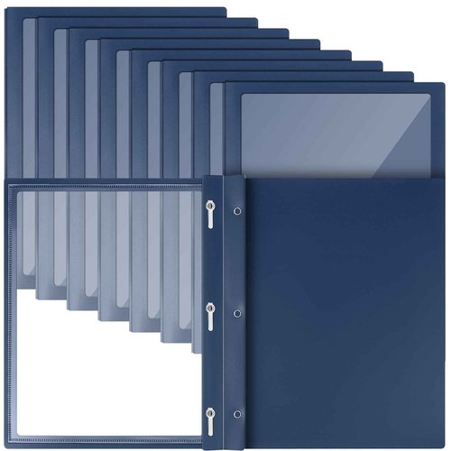 Teling 24 Pcs Report Covers with 3 Prong Fasteners Clear Front Presentation Folders Frame View Poly Report Folder Presentation Binder for Paper Document School Office (Dark Blue)