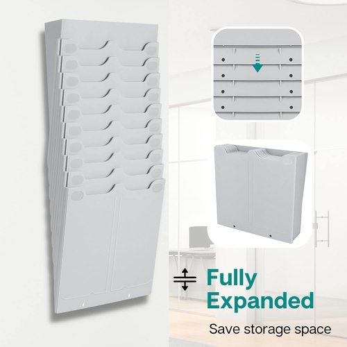 Flexzion Time Card Holder Wall Mount Expandable Time Clock Rack Double Row 20 Slot Rack Card Holder for 7 x 3.46-Inch Timesheets for Attendance Payroll Employee Assignment in Out Timecard Rack, Gray
