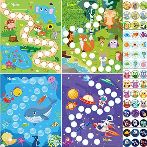 100 Pieces Sticker Charts for Kids Incentives Reward Chart for Kids Behavior in 4 Designs with 2160 Mini Animal Stickers Dry Erase Chore Chart for Classroom Teaching or Home Using