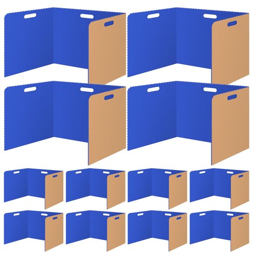 12 Pcs Privacy Folders for Students Blue Desk Dividers Classroom Test Dividers Privacy Boards for Student Desks Privacy Panel Partitions Trifold Desk Dividers for School