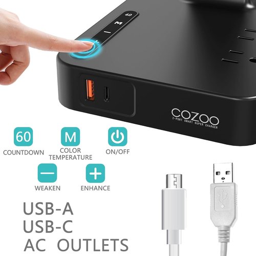 Cozoo Modern LED Desk Lamp - Touch Control, 3 Lighting Modes, 2 USB Ports & 2 AC Outlets | Eye-Caring Design