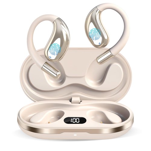 AI Translation Earbuds Real Time, 164 Language Translator Earbuds OWS 3-in-1 Translation Headphones, Translation Device for Travel Business Learning Compatible with iOS and Android,Khaki