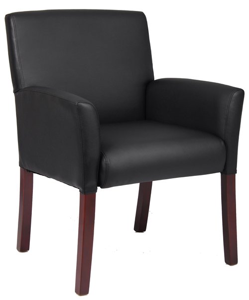 Boss Office Products Box Arm Guest Chair with Mahogany Finish in Black, 250