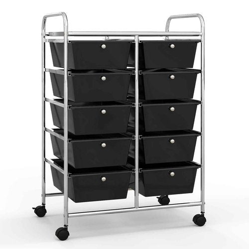 HOMGX Rolling Cart with 10 Drawers, 10 Tiers Multicolor Trolley, Drawer Bin Carts with 2 Lockable Wheels, Adjustable File & Debris Organizer Cart, Rolling Storage Cart for Office, School, Home