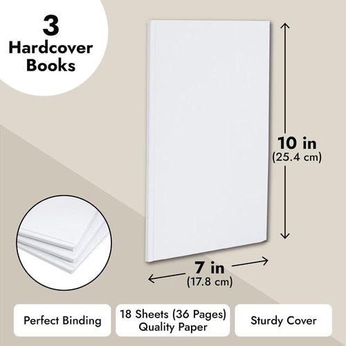 Paper Junkie Blank Book Set - 3-Pack White Hardcover Journals for Kids | 7 x 10 Inch Drawing Notebooks