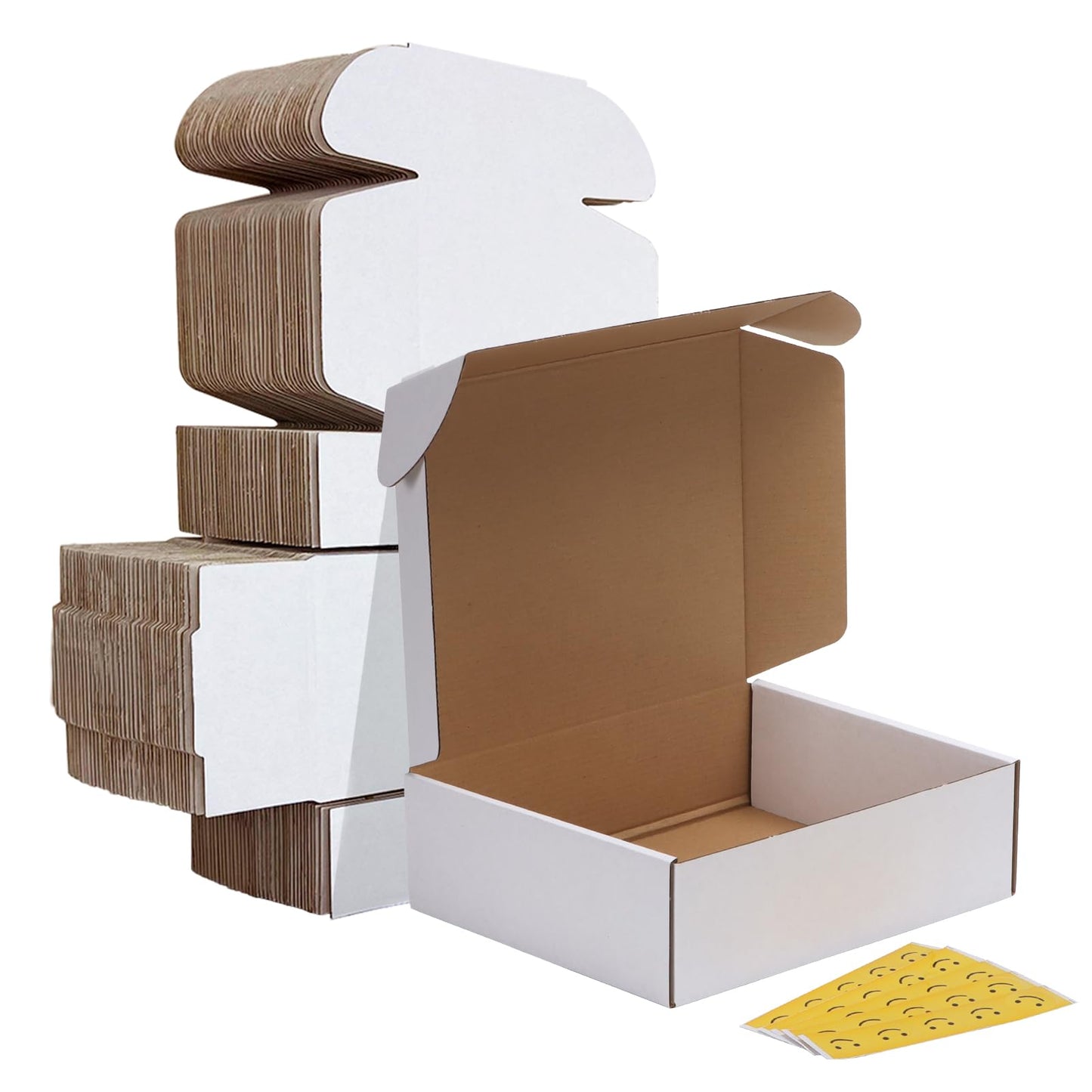 HORLIMER 10x8x3 inches Shipping Boxes Set of 25, White Corrugated Cardboard Box Literature Mailer, 25 Stickers Included