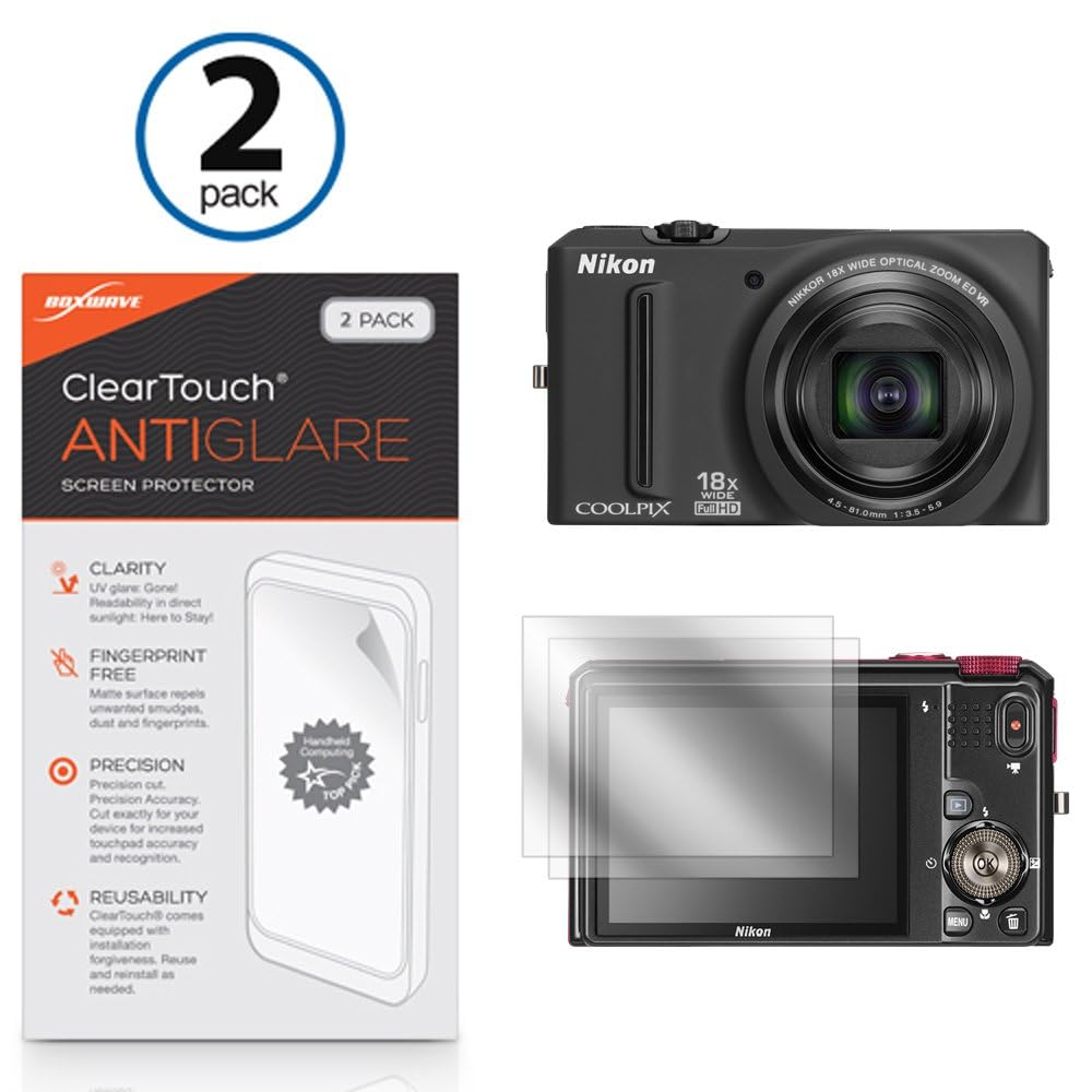 BoxWave Screen Protector Compatible with Nikon Coolpix S9100 - ClearTouch Anti-Glare (2-Pack), Anti-Fingerprint Matte Film Skin