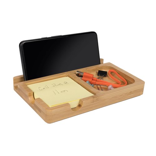 S&A WOODCRAFT Office Desk Organizer with Sticky Note Holder, Pen Slot & Phone Stand - Versatile Moso Bamboo Sticky Note Dispenser, Includes 100 3x3 Inch Pages & 4 Anti-Skid