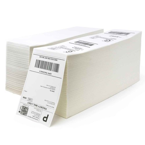 Buhbo 4" x 6" Direct Thermal Labels - Perforated BPA Free - Compatible with Zebra & Rollo Printer - Commercial Grade Shipping (4000 Fanfold Labels - 2 Stacks of 2000)