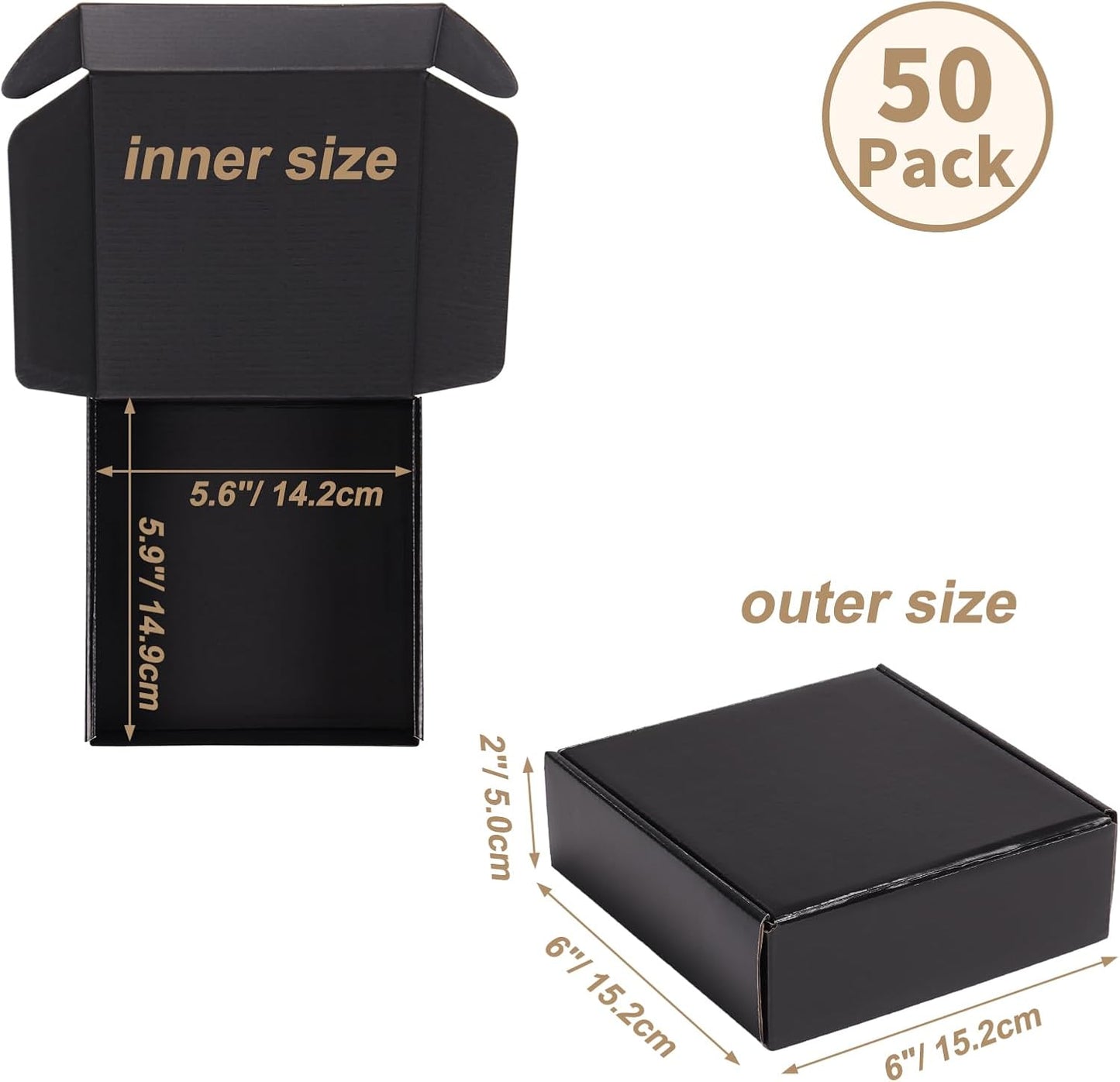 ZBEIVAN Black Shipping Boxes - 6x6x2 Corrugated Cardboard Mailers for Small Business Packaging | Set of 50