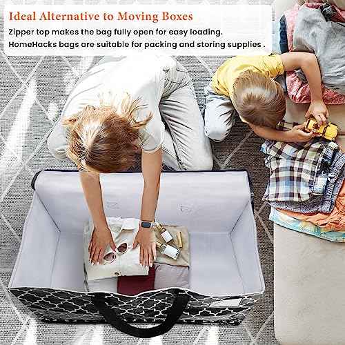 HomeHacks Heavy Duty Moving Bags with Tag Pockets, Collapsible Storage Totes for Moving, Camping & Travel -Foldable Packing Boxes, Zipper Handles, Black£¨8 Packs, 125L£©
