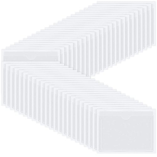 Outus 500 Pack Self Adhesive Index Card Holder Clear Plastic Label Pockets with Top Open for Loading Sticky Business Card Sleeves for Storage Bins Library Organizing Photo Protecting(3.6 x 4.8 Inch)