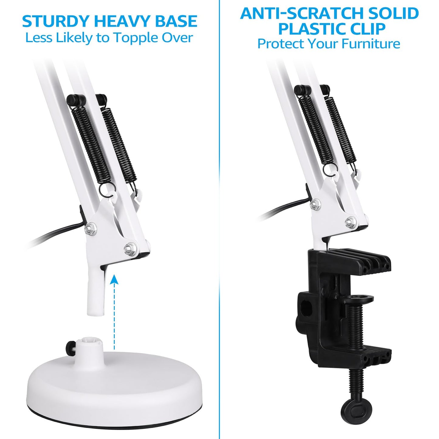 TORCHSTAR Metal Desk Lamp, Adjustable Swing Arm, E26, White