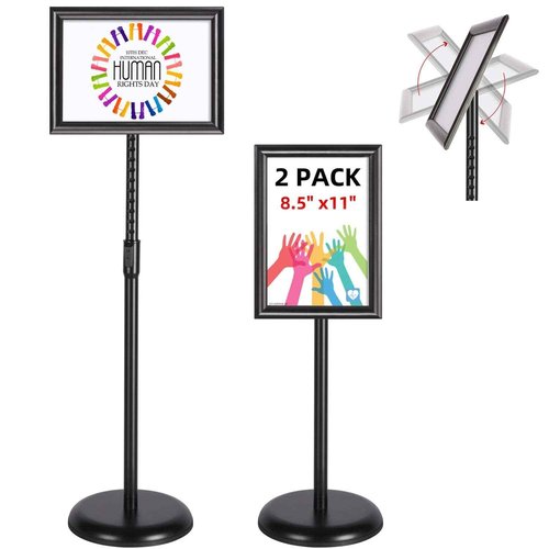 Adjustable Heavy Duty Pedestal Sign Holder Floor Stand, Sign Stand Poster Stand, Standing Floor, 8.5 x 11 inch, Vertical & Horizontal View, Outdoor Standing Display Sign Holders Aluminum Black 2 Pack